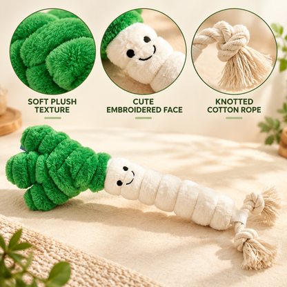 Interactive Plush and Cotton Rope Squeaky Dog Toy – Durable Dual-Texture Chew Toy for Puppies and Medium Dogs – Teeth Cleaning Tug-of-War Bone with Crinkle & Squeaker – Boredom Relief and Calming Pet Plaything (Green & White)