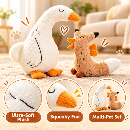 Multi-Pet Household Plush Toy Set – Soft Goose & Floppy Fox Interactive Dog and Cat Toys – Squeaky & Crinkle Companions for Boredom Relief, Cuddling, and Joint Play – Perfect Gift for Multi-Dog and Cat Homes
