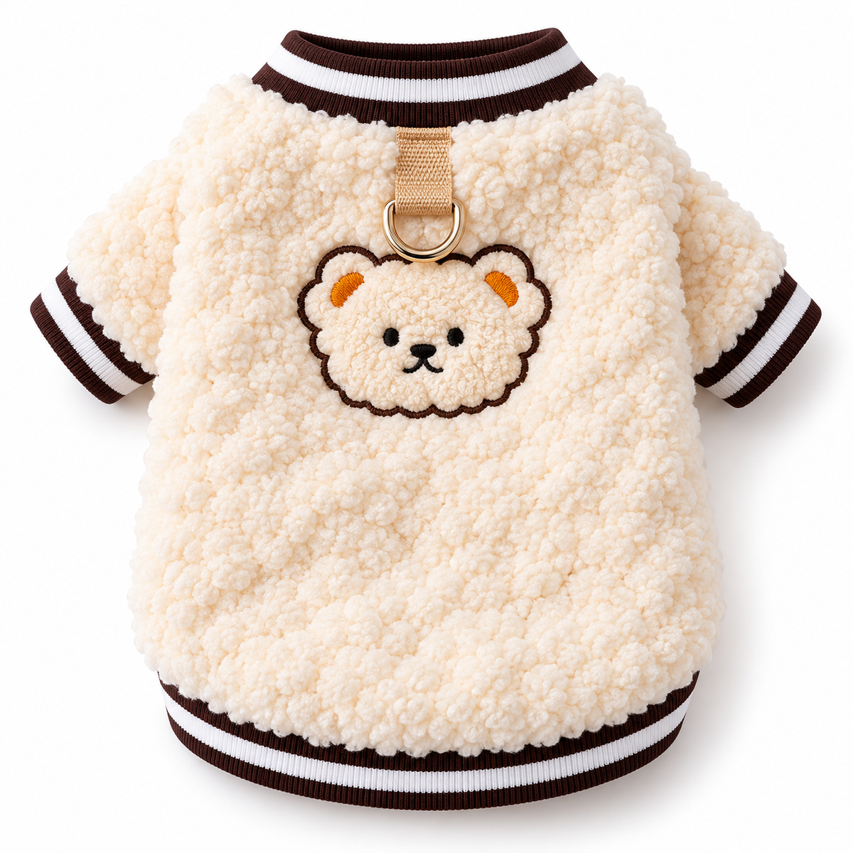 Cozy Fleece Teddy Bear Sweater for Cats and Small Dogs – Winter Warm Pullover with Built-in Leash Ring – Cute Embroidered Puppy Coat for Cold Weather – Soft Sheepskin Fleece Pet Clothes for Daily Walks & Indoor Lounging