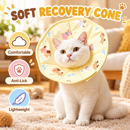 Soft Recovery Cone for Cats &amp; Small Dogs – Cute Printed E-Collar Alternative for Surgery, Wounds, and Rashes – Comfortable Lightweight Anti-Bite &amp; Anti-Lick Protective Collar – Gentle Cotton Pet Neck Cone for Post-Op Care and Healing (Yellow)