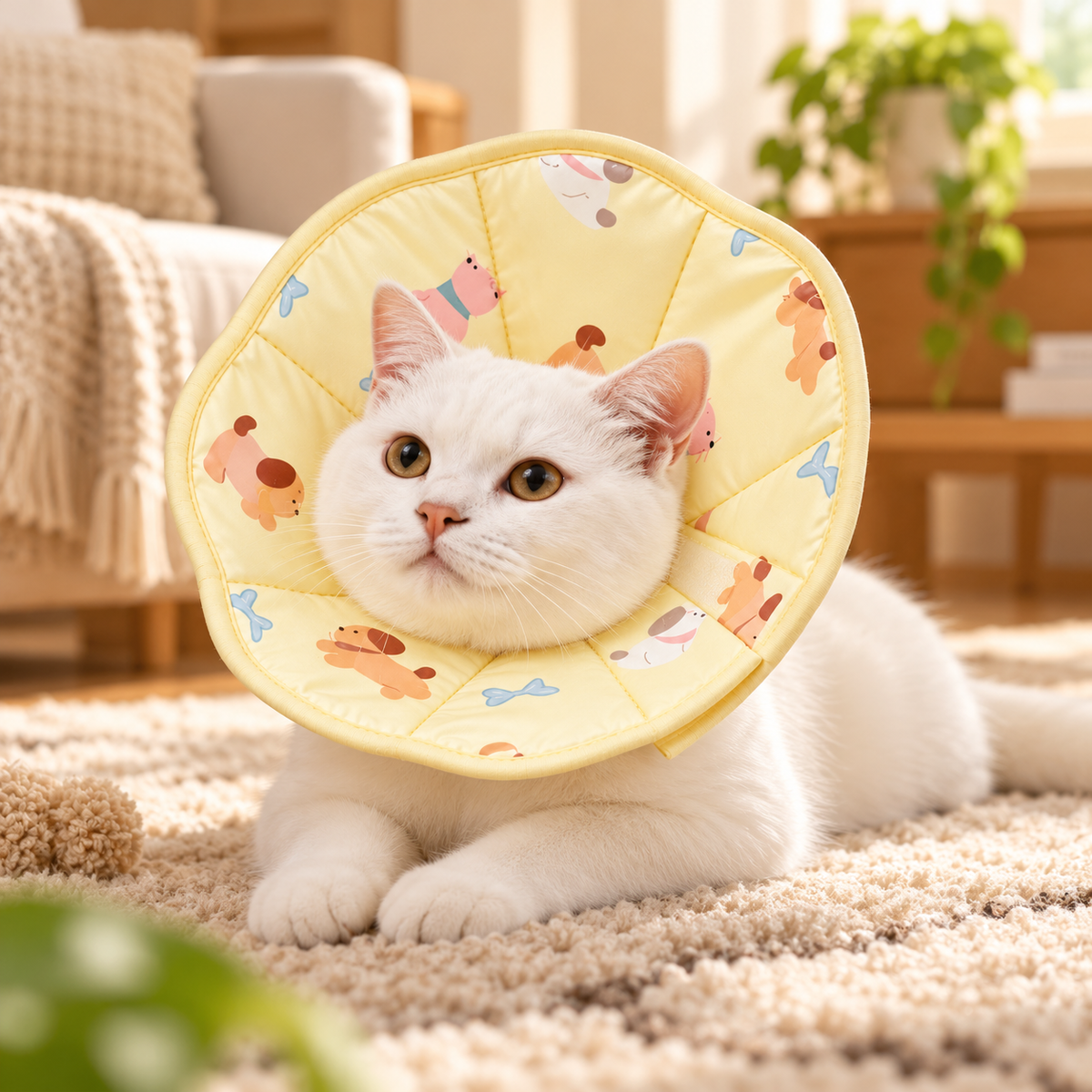 Soft Recovery Cone for Cats &amp; Small Dogs – Cute Printed E-Collar Alternative for Surgery, Wounds, and Rashes – Comfortable Lightweight Anti-Bite &amp; Anti-Lick Protective Collar – Gentle Cotton Pet Neck Cone for Post-Op Care and Healing (Yellow)