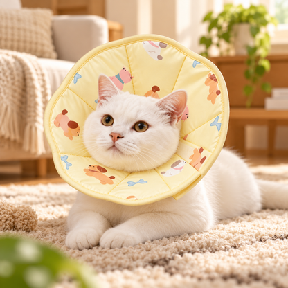 Soft Recovery Cone for Cats &amp; Small Dogs – Cute Printed E-Collar Alternative for Surgery, Wounds, and Rashes – Comfortable Lightweight Anti-Bite &amp; Anti-Lick Protective Collar – Gentle Cotton Pet Neck Cone for Post-Op Care and Healing (Yellow)