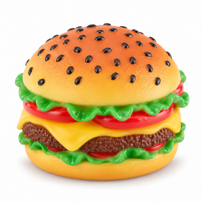 Interactive Squeaky Rubber Hamburger Dog Toy – Durable Natural Rubber Chew Toy for Aggressive Chewers – Funny Food Shaped Pet Toy with Built-in Sounder for Boredom & Teeth Cleaning