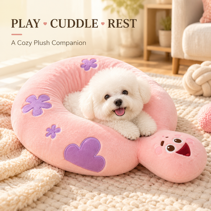 SpongeBob SquarePants Official Licensed Patrick Star Shaped Plush Dog Toy – Cozy U-Shape Calming Pet Bed & Interactive Squeaky Toy – Soft Huggable Neck Pillow for Small to Medium Dogs and Cats – Cute Cartoon Sleeping Companion & Boredom Relief