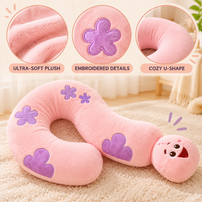 SpongeBob SquarePants Official Licensed Patrick Star Shaped Plush Dog Toy – Cozy U-Shape Calming Pet Bed & Interactive Squeaky Toy – Soft Huggable Neck Pillow for Small to Medium Dogs and Cats – Cute Cartoon Sleeping Companion & Boredom Relief